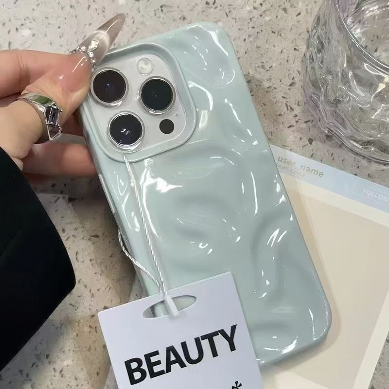 Glossy Wave Pattern iPhone Case 3D Water Ripple Soft Cover Aesthetic Shockproof Case for Girls