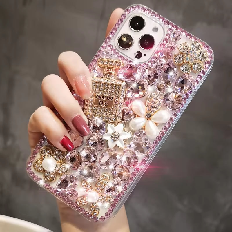 Luxurious Portective for iphone 14 13 15 pro phone case 16pro full diamond perfume bottle inlaid rhinestones compatible
