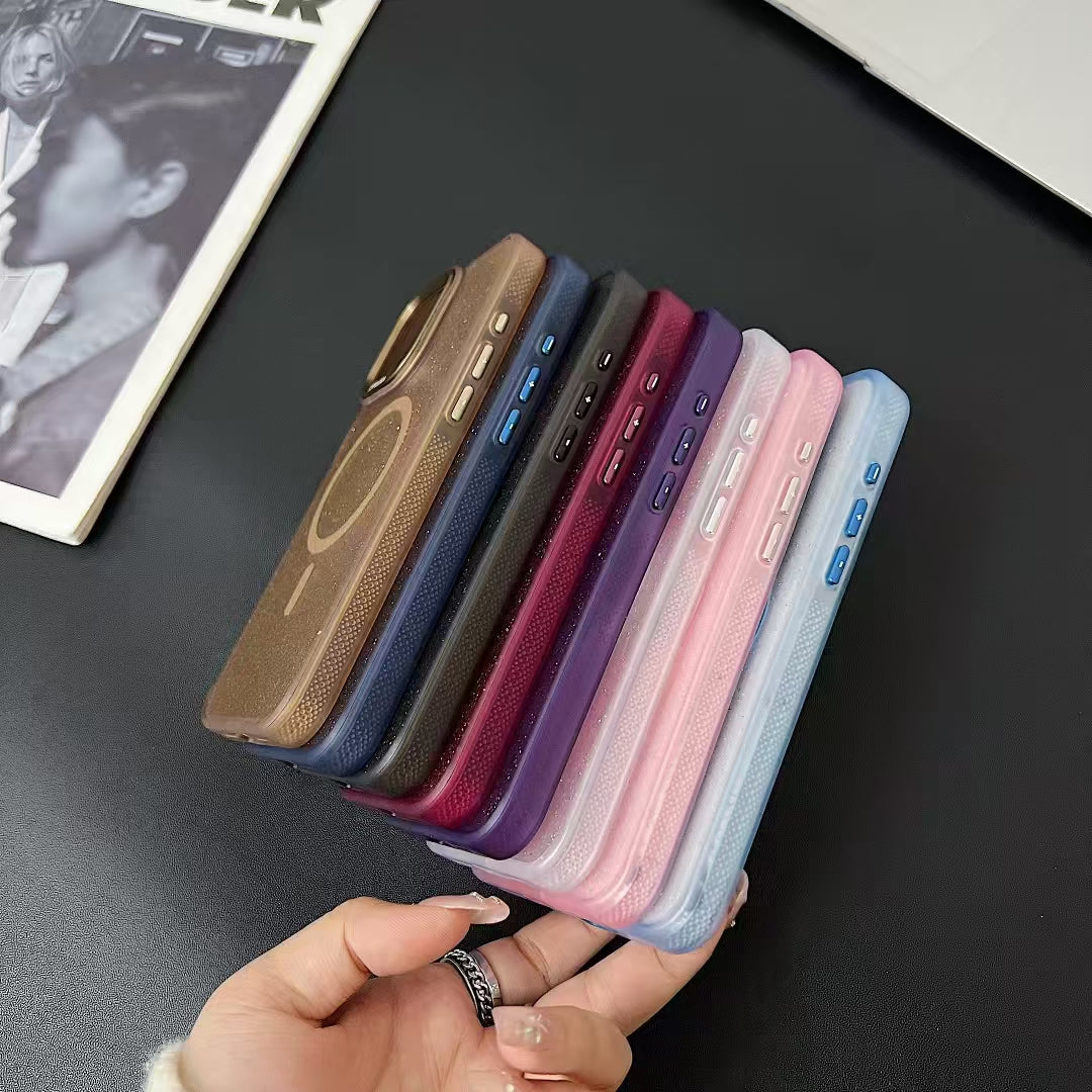 Wholesale Phone Cases | Customizable | Factory Direct Sparkly Glitter iPhone Case with Magnetic Ring | Metal Camera Frame | Magsafe Charging Support | Shockproof Soft Cover